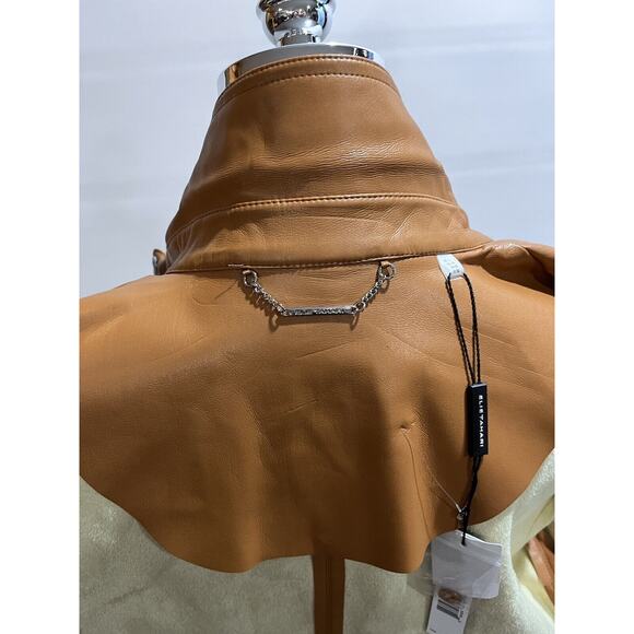 ELIE TAHARI Women's Vegan Leather Brown Caramel Button Down Shirt Jacket Lg New - Picture 10 of 16